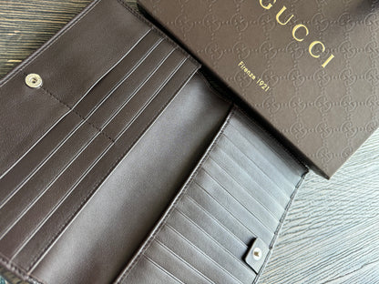 Gucci Leather Micro GG Guccissima Long Bifold Wallet