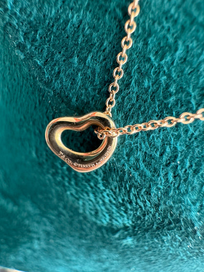 Tiffany & Co. 18k Rose Gold Elsa Peretti Open Heart 7mm Pendant Necklace 16"