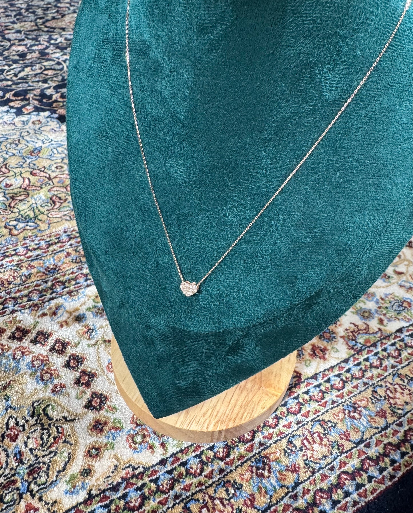 Necklace with Heart Pendant Natural Diamond 0.15ct 18K Gold 15 inches / 39cm