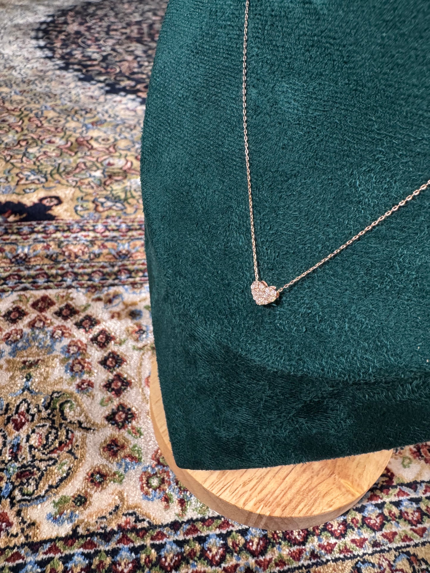 Necklace with Heart Pendant Natural Diamond 0.15ct 18K Gold 15 inches / 39cm