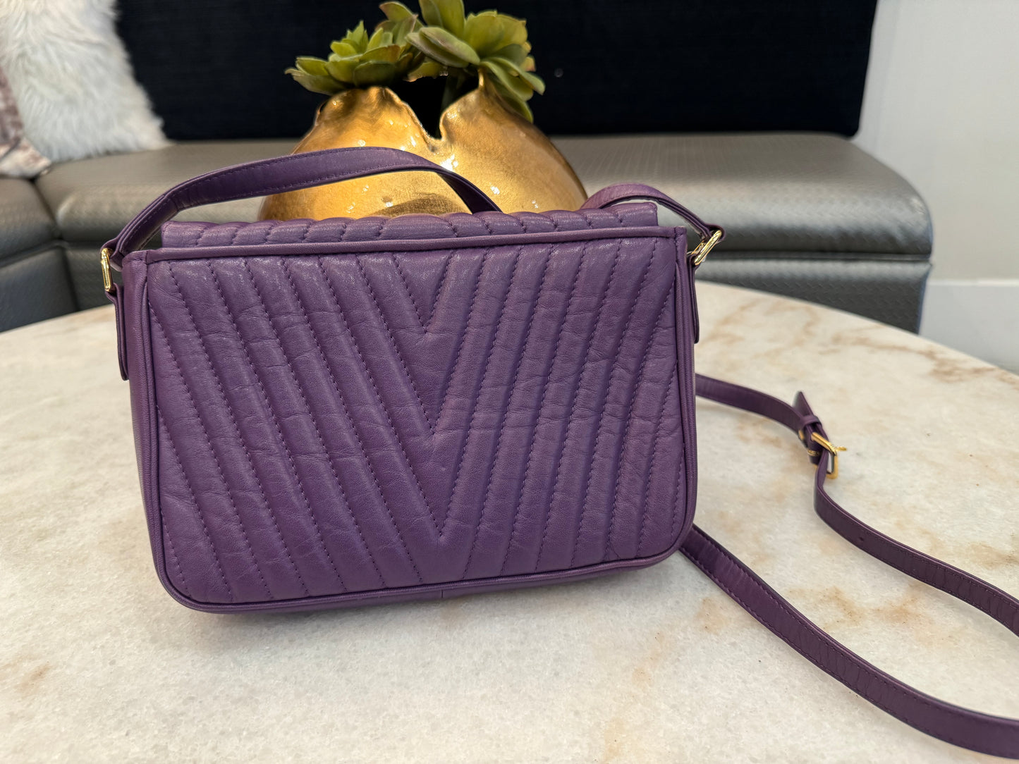 Valentino Garavani Crossbody Quilted Purple Leather Bag