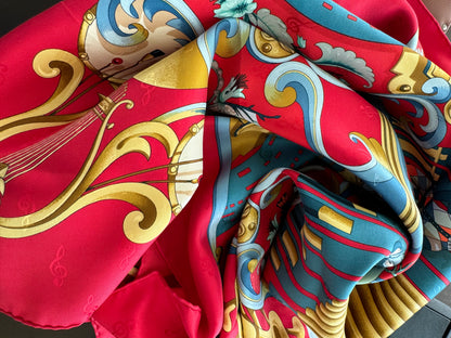 HERMES ORGAUPHONE ET AUTRES MECANIQUES SCARF BY FACONNET 90 CM SILK JACQUARD