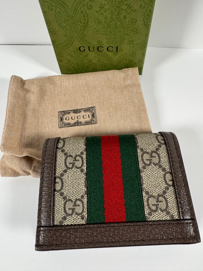 GUCCI Ophidia GG Logo PVC Bifold Wallet Beige