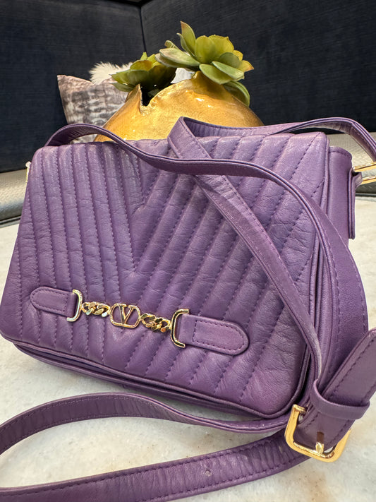 Valentino Garavani Crossbody Quilted Purple Leather Bag