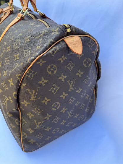 Louis Vuitton Keepall 55 Boston Duffle Travel Bag Brown Canvas