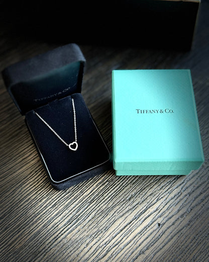 Tiffany & Co Diamond 18K White Gold Metro Heart Pendant 16.5" Necklace in Box