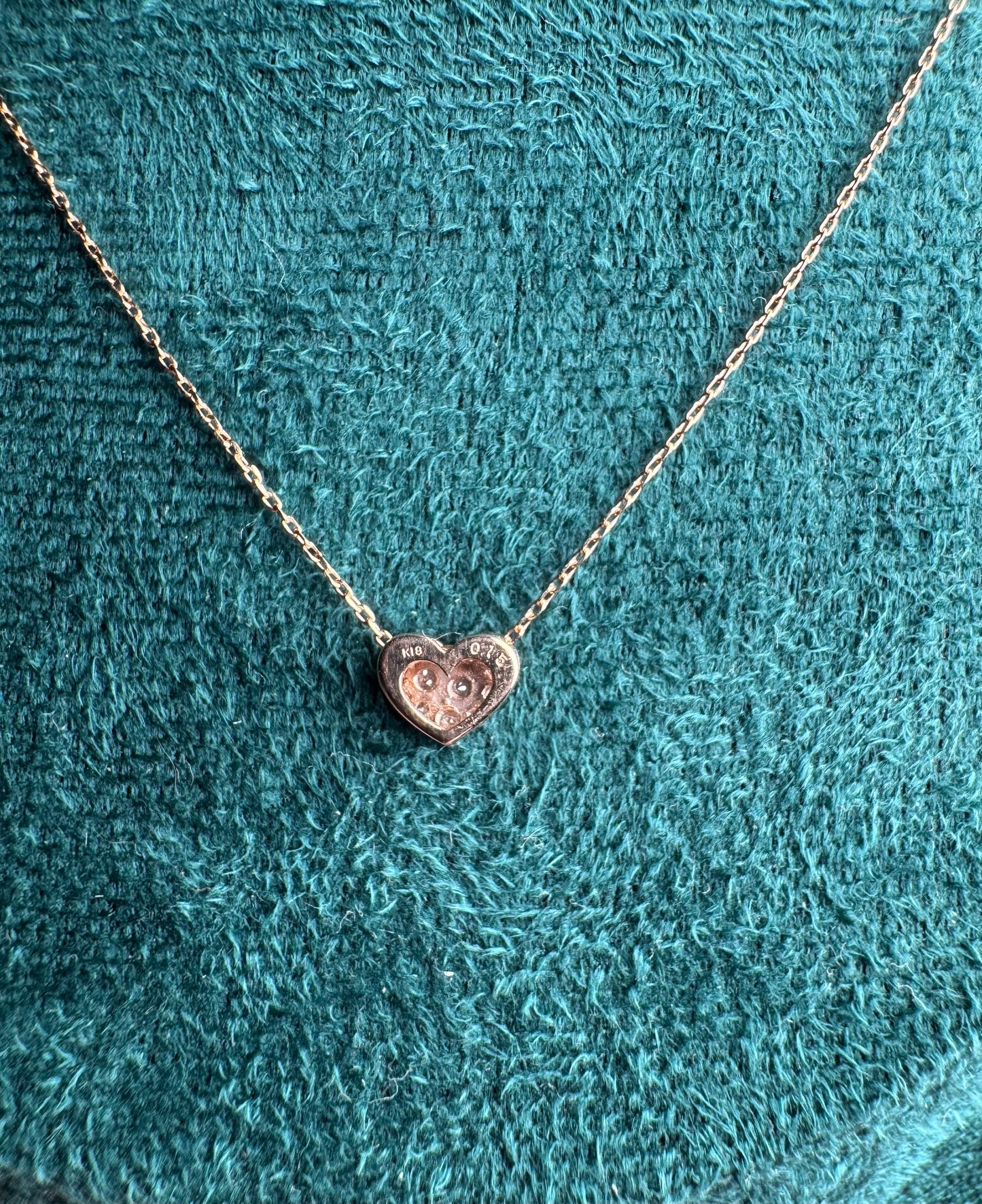 Necklace with Heart Pendant Natural Diamond 0.15ct 18K Gold 15 inches / 39cm