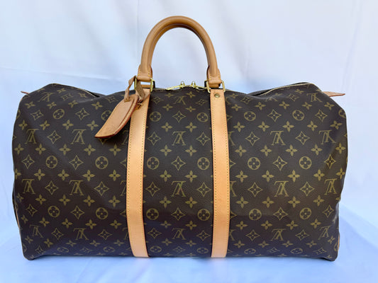 Louis Vuitton Keepall 55 Boston Duffle Travel Bag Brown Canvas
