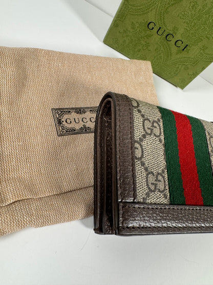 GUCCI Ophidia GG Logo PVC Bifold Wallet Beige