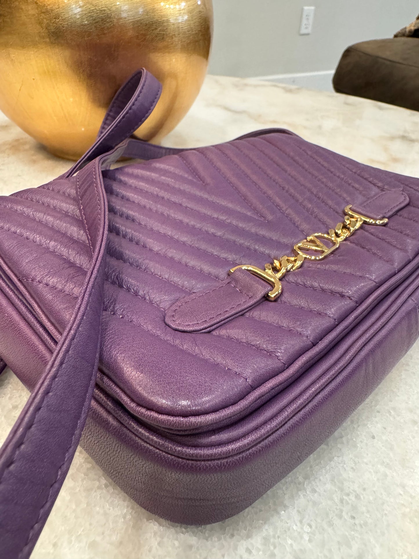 Valentino Garavani Crossbody Quilted Purple Leather Bag