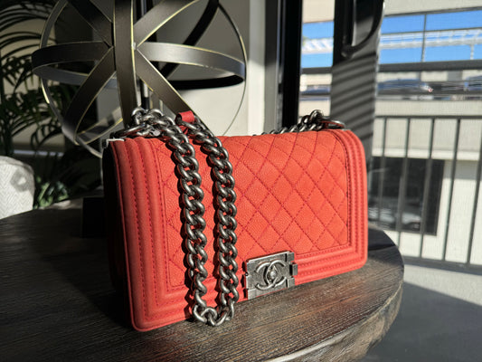 CHANEL Boy Rare Suede Caviar Skin Red