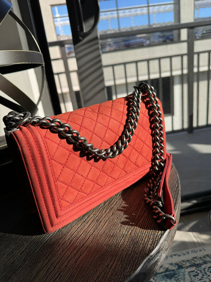 CHANEL Boy Rare Suede Caviar Skin Red