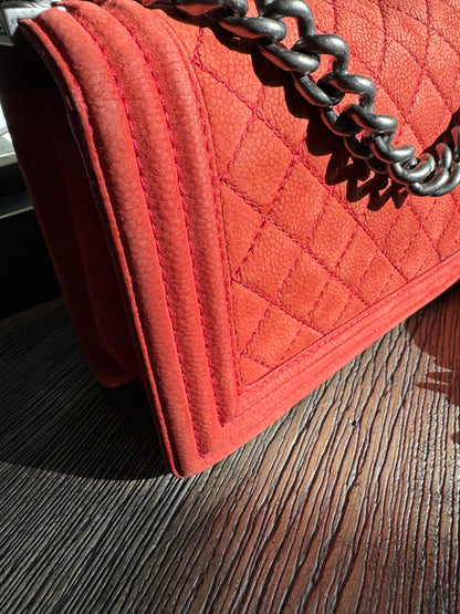 CHANEL Boy Rare Suede Caviar Skin Red