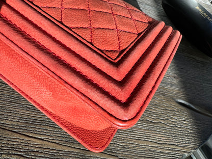 CHANEL Boy Rare Suede Caviar Skin Red