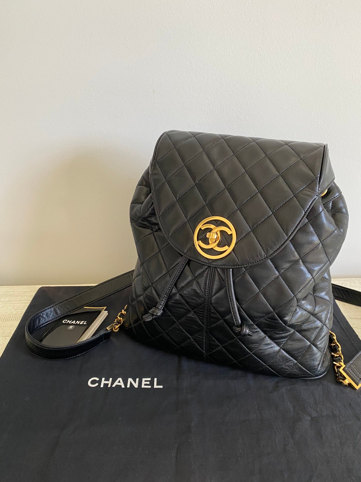 CHANEL Quilted Classic Vintage CC Encircled Lambskin Backpack 24K GOLD Hardware