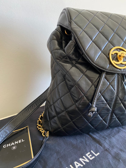 CHANEL Quilted Classic Vintage CC Encircled Lambskin Backpack 24K GOLD Hardware